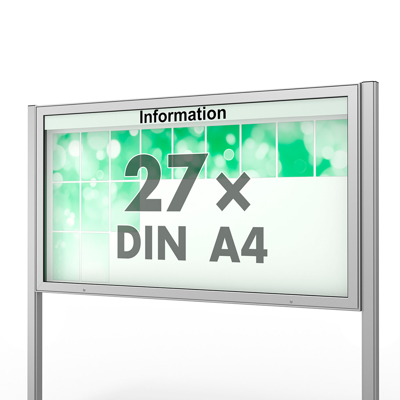27 x DIN A4 Schaukasten Plenum eckig - der "Klassiker" - 100mm Bautiefe - mit Pfosten und optionaler LED-Beleuchtung